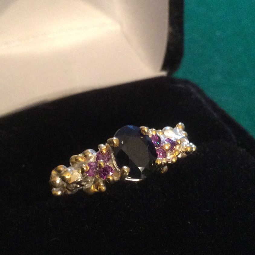 Elegant Genuine Sapphire & Amethyst Ring